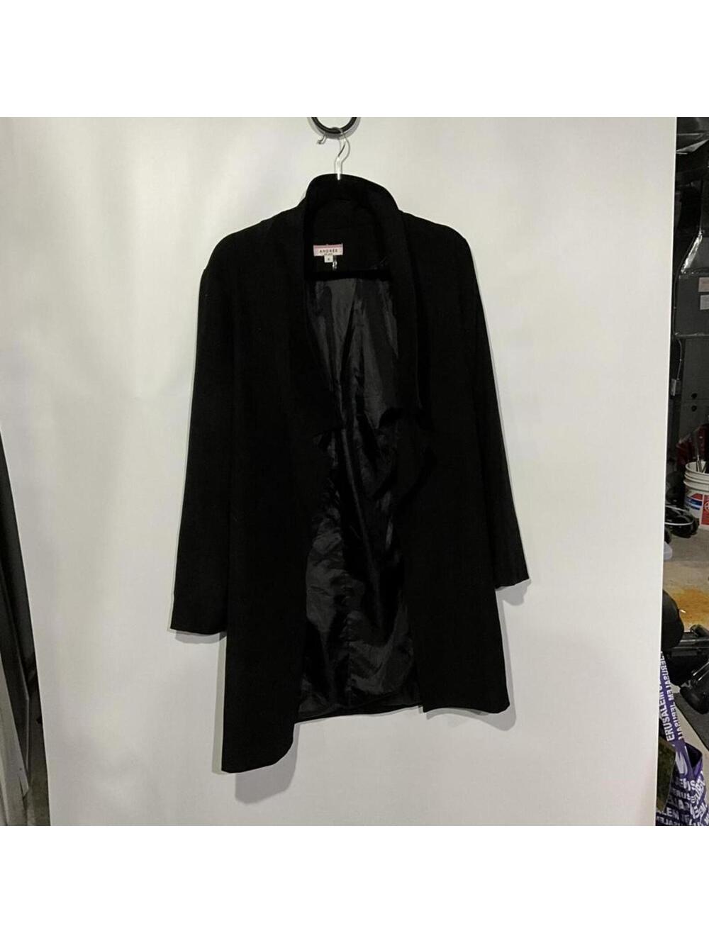 Andree Black Long Open Front Coat